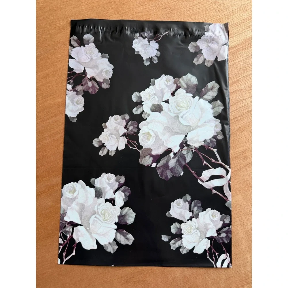 10x13 Floral Poly Mailers Black White Roses Shipping 25ct NEW Packaging bags